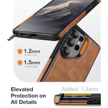 WTCASE Strong Magnetic for Samsung Galaxy S25 Ultra Case Leather,[Compatible with MagSafe], Slim Adjustable Kickstand Phone Case for Samsung S25 Ultra (Brown)