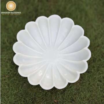 HandCrafted Marble Large Decorative Bowl | White Decorative Bowls for Home Decor | Ruffle Bowl | Scalloped Bowl | Fluted Bowl | Key/Fruit Bowl | Ring Dish | Organic Modern Home Decor Bowl (6 Inches)