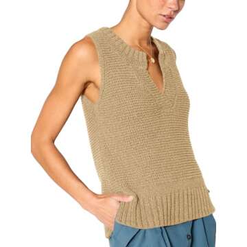 Saodimallsu Womens Sleeveless Sweater Vest Lightweight V Neck Summer Sweater Tank Tops Casual Knit Tunic Cami Shirts Camel