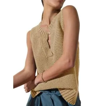 Saodimallsu Womens Sleeveless Sweater Vest Lightweight V Neck Summer Sweater Tank Tops Casual Knit Tunic Cami Shirts Camel
