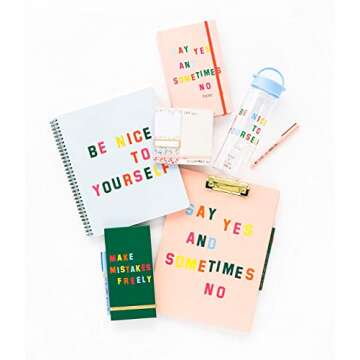 ban.do Rough Draft Blue Large Spiral Notebook with Saying, 11" x 9" with Pockets and 160 College Ruled Pages, Be Nice To Yourself