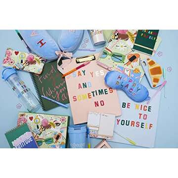 ban.do Rough Draft Blue Large Spiral Notebook with Saying, 11" x 9" with Pockets and 160 College Ruled Pages, Be Nice To Yourself