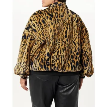 Stylish The Drop Women's Marcia Faux Fur Bomber Cheetah