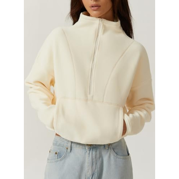 Stylish QINSEN Polar Fleece Mock Neck Sweatshirt