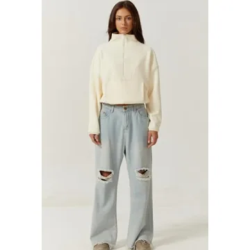 Stylish QINSEN Polar Fleece Mock Neck Sweatshirt