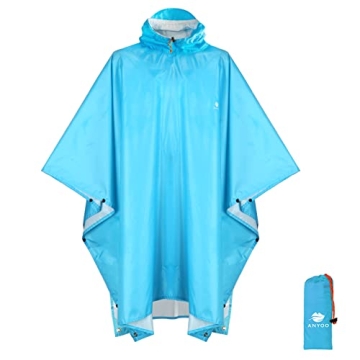 ANYOO Hooded Rain Poncho for Adults Waterproof Lightweight