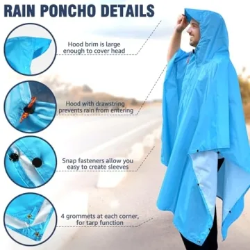 ANYOO Hooded Rain Poncho for Adults Waterproof Lightweight