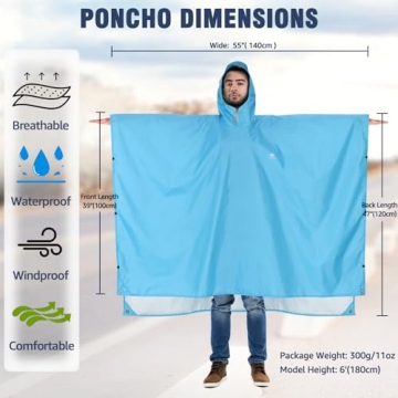 ANYOO Hooded Rain Poncho for Adults Waterproof Lightweight