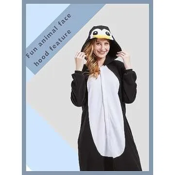 Magicalani Pengui Onesie Adult Pajamas- Unisex Halloween Animal Costume Sleepwear for Men & Women - Comfy & Fun Cosplay Outfit