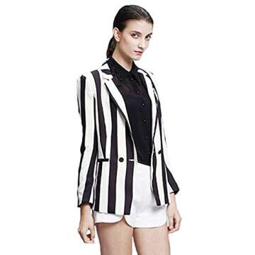 Moxeay Beetlejuice Costume Black and White Striped Blazer Button Down Striped Jacket Cosplay Costume