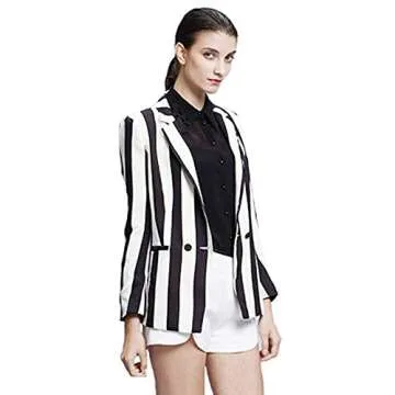 Moxeay Beetlejuice Costume Black and White Striped Blazer Button Down Striped Jacket Cosplay Costume