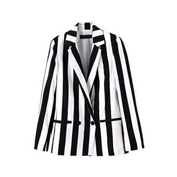 Moxeay Beetlejuice Costume Black and White Striped Blazer Button Down Striped Jacket Cosplay Costume