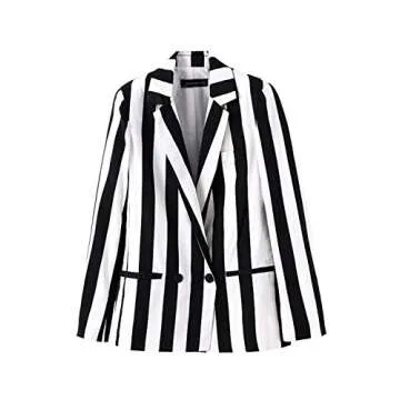 Moxeay Beetlejuice Costume Black and White Striped Blazer Button Down Striped Jacket Cosplay Costume