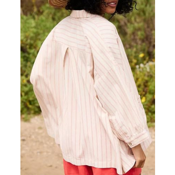 Xiaoxuemeng Women's Stylish Striped Button Down Shirt