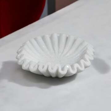 Marble Ruffle Bowl Handcrafted Decorative ScallopBowls - Antique Catchall Jewelry Dish Fruit Organizer for Home & Kitchen (6 inches)