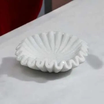 Marble Ruffle Bowl Handcrafted Decorative ScallopBowls - Antique Catchall Jewelry Dish Fruit Organizer for Home & Kitchen (6 inches)