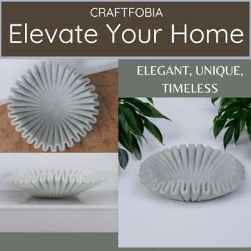 Marble Ruffle Bowl Handcrafted Decorative ScallopBowls - Antique Catchall Jewelry Dish Fruit Organizer for Home & Kitchen (6 inches)