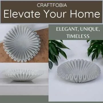 Marble Ruffle Bowl Handcrafted Decorative ScallopBowls - Antique Catchall Jewelry Dish Fruit Organizer for Home & Kitchen (6 inches)