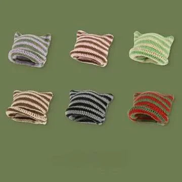 Crochet Hats Cat Beanie Vintage Fox Hat Grunge Accessories Slouchy Beanies for Women (Black,One Size)