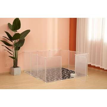allisandro Clear Small Pet Playpen, Transparent Pet Pen for Home, Foldable Divider Fence for Guinea Pigs, Bunny, Rabbit, Turtle, Hamster, Ferret, Rat, 12 Panels, 27.5" H (No Door)