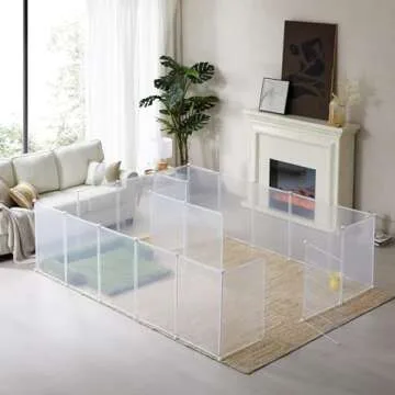 allisandro Clear Small Pet Playpen, Transparent Pet Pen for Home, Foldable Divider Fence for Guinea Pigs, Bunny, Rabbit, Turtle, Hamster, Ferret, Rat, 12 Panels, 27.5" H (No Door)