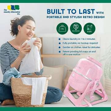 WonderWash Portable Washing Machine for Apartment & Tiny Spaces - Manual Hand Clothes Washer with Retro Design - Clean Laundry Anywhere with Our Countertop, Non-Electric, Small Washer - Pink