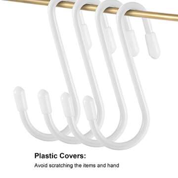 Hotop 36 Pieces S Hooks for Hanging Heavy Duty S Shaped Hook Rack Metal Non Slip Hanger for Christmas Tree Stocking Kitchen Pot Closet Wire Bathroom Bedroom Pan Bag Plant(2.4 Inch,White)