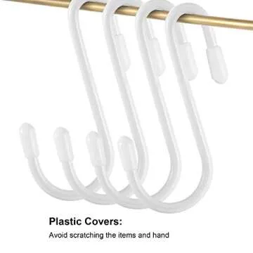 Hotop 36 Pieces S Hooks for Hanging Heavy Duty S Shaped Hook Rack Metal Non Slip Hanger for Christmas Tree Stocking Kitchen Pot Closet Wire Bathroom Bedroom Pan Bag Plant(2.4 Inch,White)