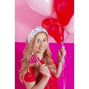 JERTOCLE Heart Headband for Women Valentine’s Day Knotted Headband Embellished Crystal Red Pink Headband Galentine’s Day Party Accessories Gifts (White)