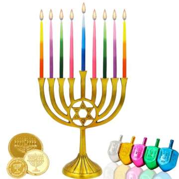 The Dreidel Company Dripless Deluxe Tapered Hanukkah Candles, Multicolored 3-Tone Pastel Decorations, Chanukkah Menorah Candles for All 8 Nights of Chanukah (Single)
