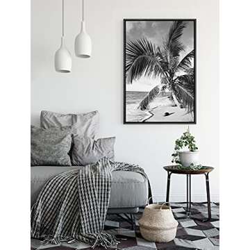 SIGNFORD Canvas Print Wall Art Vintage Film Grain Beach & Palm Tree Floral Plants Photography Modern Art Rustic Dramatic Dark Black and White for Living Room, Bedroom, Office - 24"x36" Black