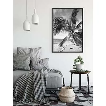 SIGNFORD Canvas Print Wall Art Vintage Film Grain Beach & Palm Tree Floral Plants Photography Modern Art Rustic Dramatic Dark Black and White for Living Room, Bedroom, Office - 24"x36" Black