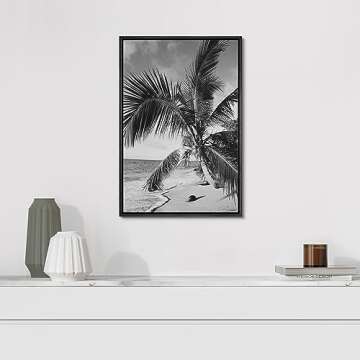 SIGNFORD Canvas Print Wall Art Vintage Film Grain Beach & Palm Tree Floral Plants Photography Modern Art Rustic Dramatic Dark Black and White for Living Room, Bedroom, Office - 24"x36" Black
