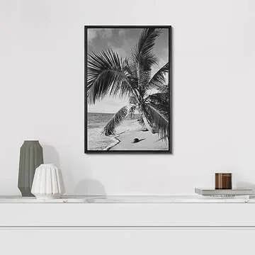 SIGNFORD Canvas Print Wall Art Vintage Film Grain Beach & Palm Tree Floral Plants Photography Modern Art Rustic Dramatic Dark Black and White for Living Room, Bedroom, Office - 24"x36" Black