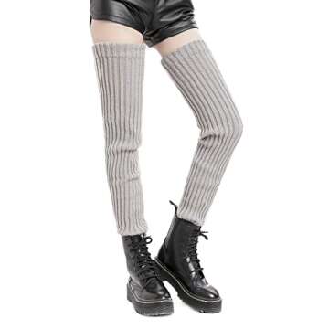 Leotruny Women's Winter Thick Knit Extra Long Thigh High Leg Warmers (C02-Light Gray)