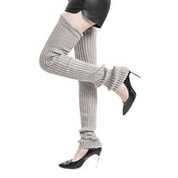 Leotruny Women's Winter Thick Knit Extra Long Thigh High Leg Warmers (C02-Light Gray)
