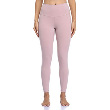 Colorfulkoala Women's High Waisted Tummy Control Workout Leggings 7/8 Length Yoga Pants with Pockets (L, Pink Suede)