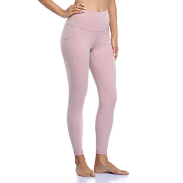 Colorfulkoala Women's High Waisted Tummy Control Workout Leggings 7/8 Length Yoga Pants with Pockets (L, Pink Suede)