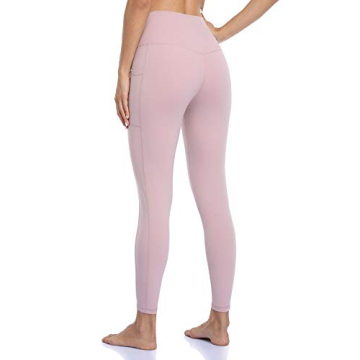 Colorfulkoala Women's High Waisted Tummy Control Workout Leggings 7/8 Length Yoga Pants with Pockets (L, Pink Suede)