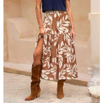 BTFBM Floral Print Midi Maxi Skirt for Women 2025