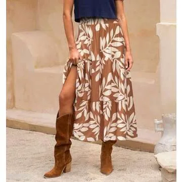 BTFBM Floral Print Midi Maxi Skirt for Women 2025