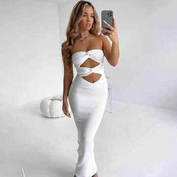 Women Sleeveless Hollow Out Long Summer Dress Casual Backless Bodycon Y2k Dress Night Party Dress Streetwear(BB White,S)