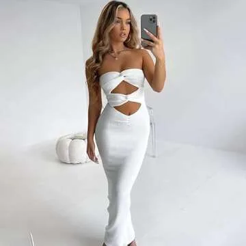 Women Sleeveless Hollow Out Long Summer Dress Casual Backless Bodycon Y2k Dress Night Party Dress Streetwear(BB White,S)