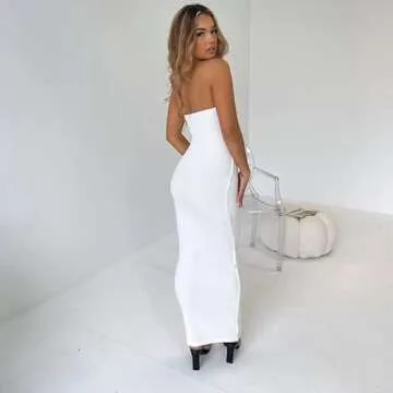 Women Sleeveless Hollow Out Long Summer Dress Casual Backless Bodycon Y2k Dress Night Party Dress Streetwear(BB White,S)