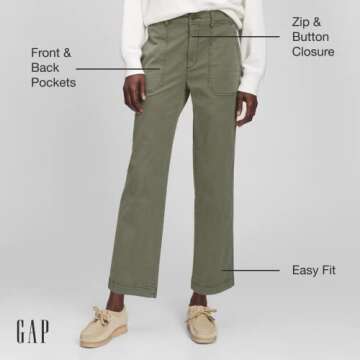 GAP Womens High Rise Girlfriend Utility Khakis, Mesculen Green, 2 Short US