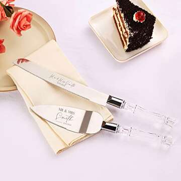 AW BRIDAL Personalized Wedding Cake Knife, Cake Cutting Set 2-Piece Dessert Set for Party Wedding An...
