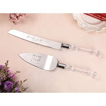 AW BRIDAL Personalized Wedding Cake Knife, Cake Cutting Set 2-Piece Dessert Set for Party Wedding Anniversary Bridal Shower Gifts for Couples//DK001CPP121//