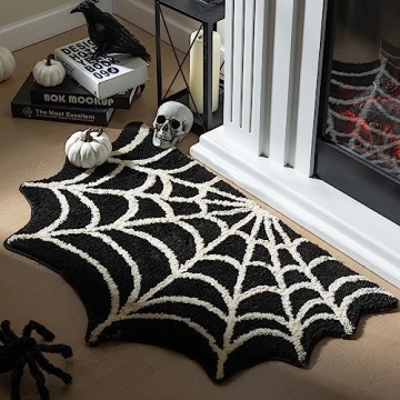 Ashler Spider Bathroom Rugs, Black Spiderweb Bath Mat for Halloween Decor, Gothic Spider Area Rug, S...