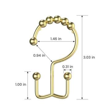 BATHDESIGN Shower Curtain Hooks Rings, Rust Proof Stainless Steel Shower Curtain Hooks Double Sided ...