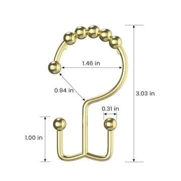 BATHDESIGN Shower Curtain Hooks Rings, Rust Proof Stainless Steel Shower Curtain Hooks Double Sided ...